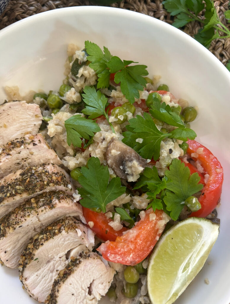Roasted chicken with cauliflower rice