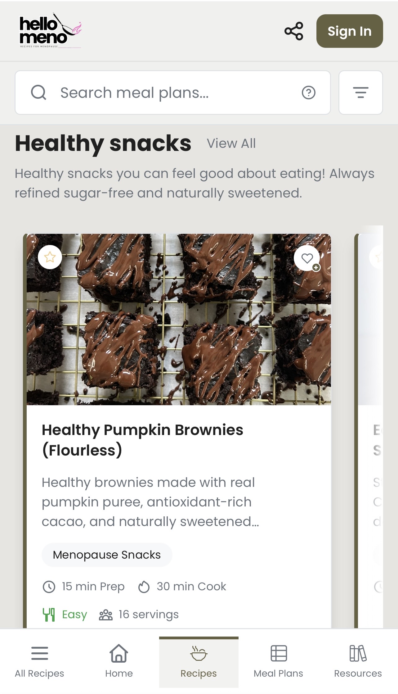 Meal plan app with healthy snacks